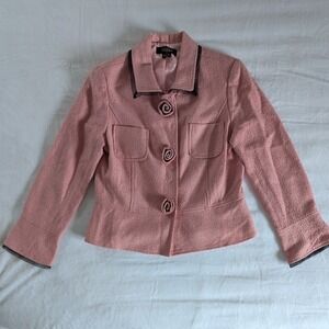 Peck & Peck Light Pink Textured Blazer Jacket‎ Rosette Buttons Women's Size 14